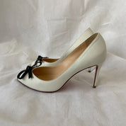 Christian Louboutin White Leather Tibunodo Bow Peep Toe Pumps, 36.5 - BOPF | Business of Preloved Fashion