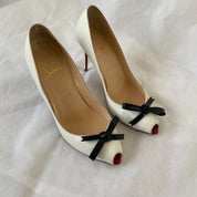 Christian Louboutin White Leather Tibunodo Bow Peep Toe Pumps, 36.5 - BOPF | Business of Preloved Fashion