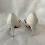 Christian Louboutin White Leather Tibunodo Bow Peep Toe Pumps, 36.5 - BOPF | Business of Preloved Fashion