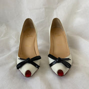 Christian Louboutin White Leather Tibunodo Bow Peep Toe Pumps, 36.5 - BOPF | Business of Preloved Fashion