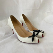 Christian Louboutin White Leather Tibunodo Bow Peep Toe Pumps, 36.5 - BOPF | Business of Preloved Fashion