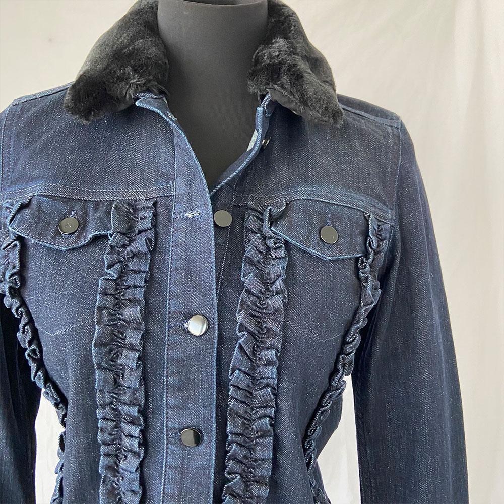Claudie Pierlot denim jacket with black fur collar - BOPF | Business of Preloved Fashion