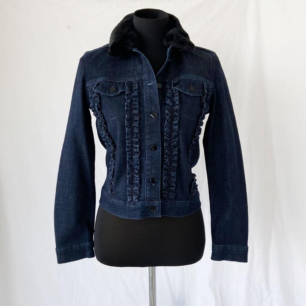 Claudie Pierlot denim jacket with black fur collar - BOPF | Business of Preloved Fashion