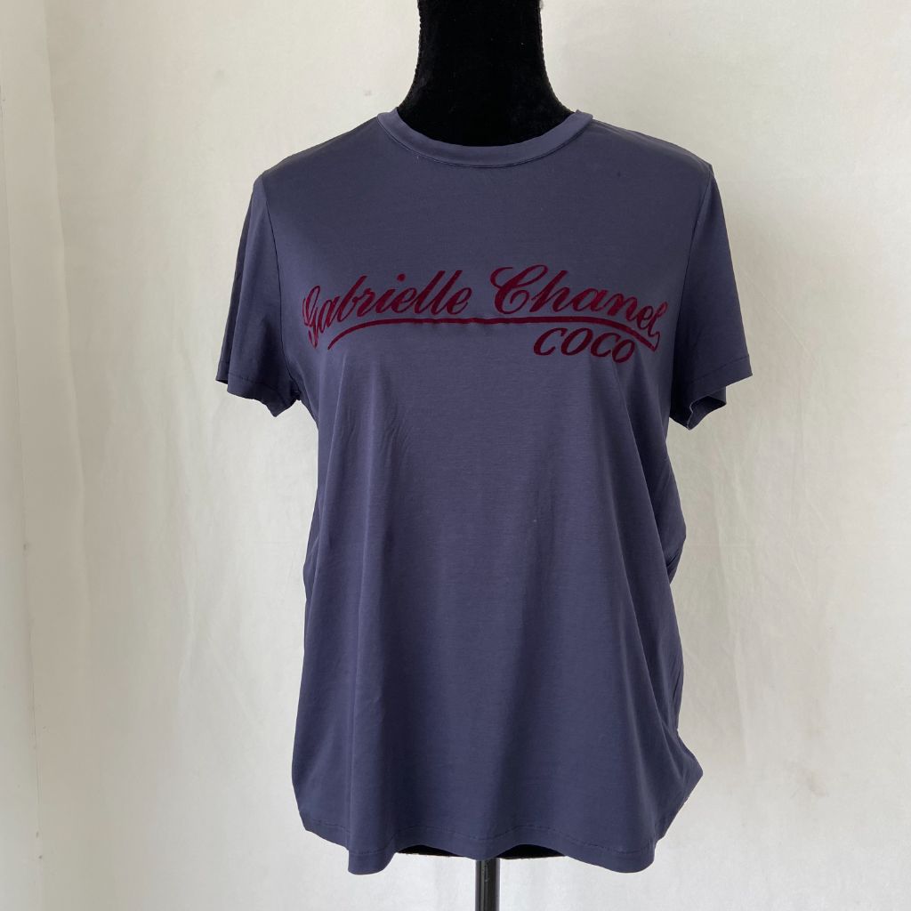 Coco Chanel Gabrielle Velvet Print Dark Blue T-Shirt - BOPF