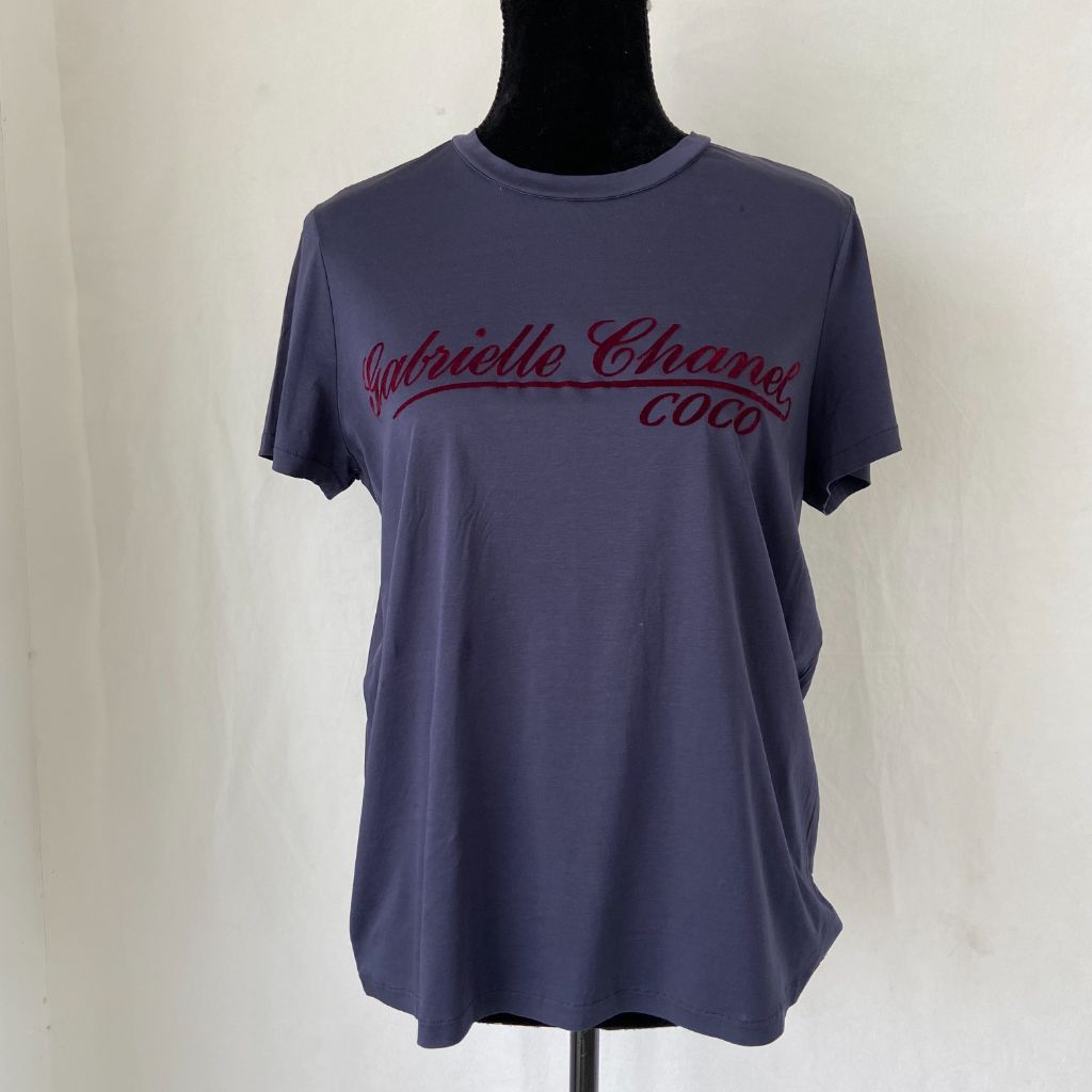 Coco Chanel Gabrielle Velvet Print Dark Blue T-Shirt - BOPF | Business of Preloved Fashion