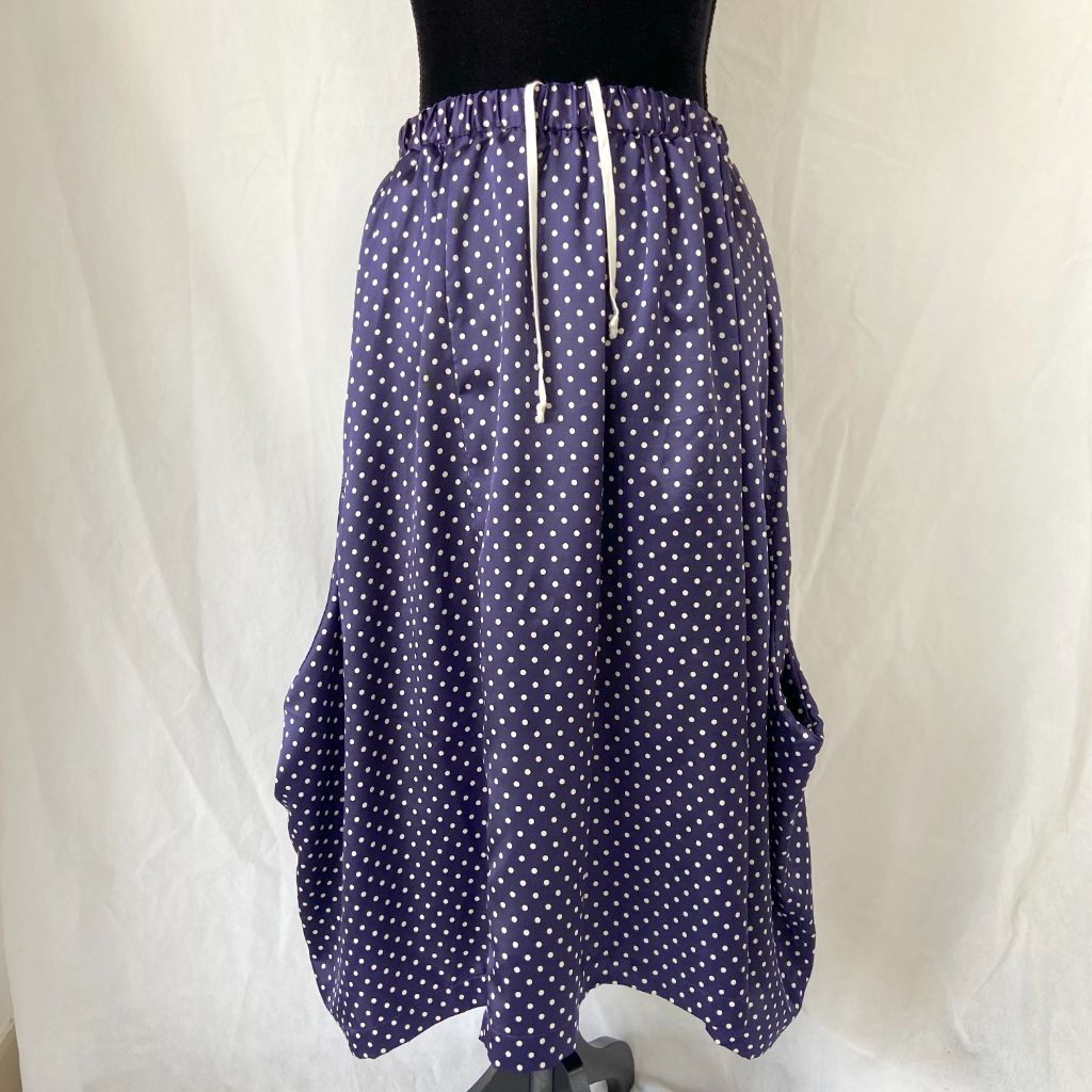 Comme De Garcon navy blue skirt with white polka dots, oversized side pockets - BOPF | Business of Preloved Fashion