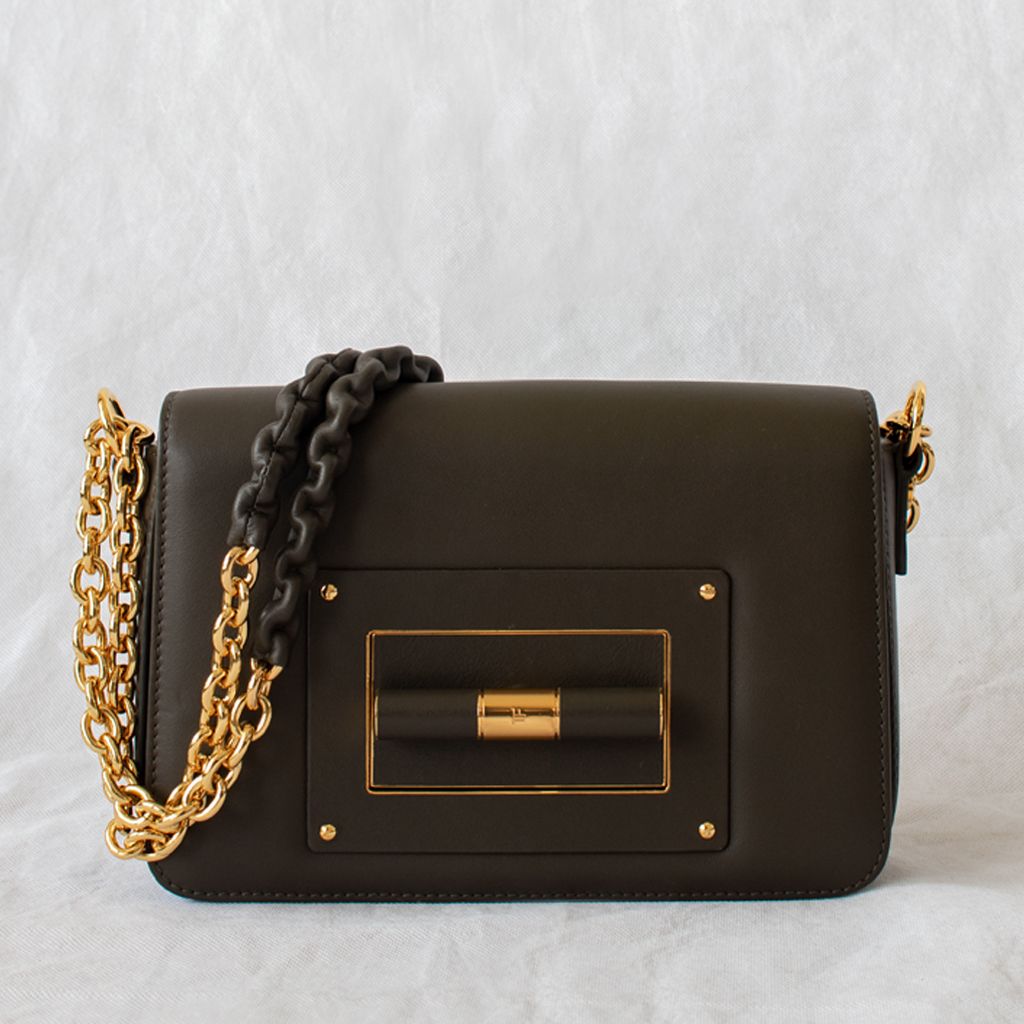 Tom Ford Dark Green Leather Small Chain Natalia Shoulder Bag
