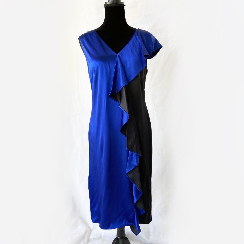 Diane Von Furstenberg Blue and Black Ruffle Dress - BOPF | Business of Preloved Fashion Diane Von Furstenberg Blue and Black Ruffle Dress - BOPF | Business of Preloved Fashion