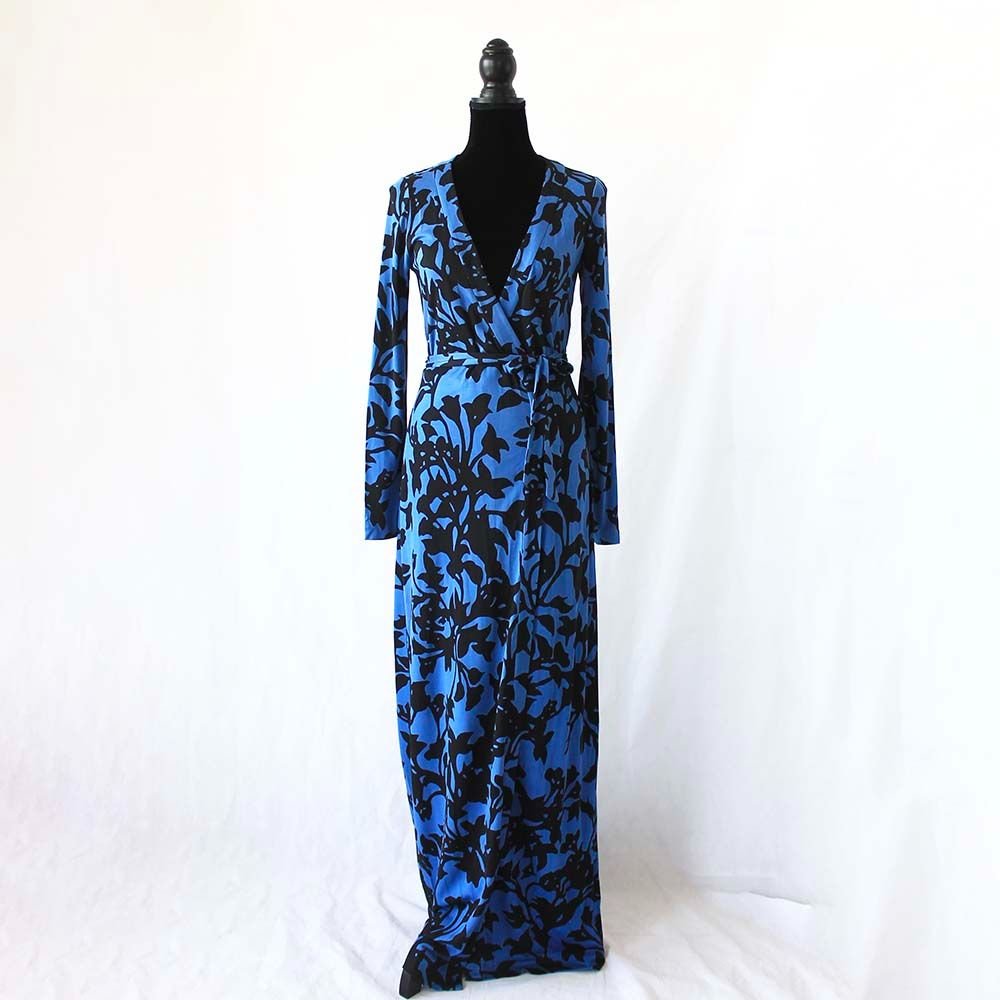 first lady blue dress Diane von Fürstenberg Maxi Wrap Dress - BOPF