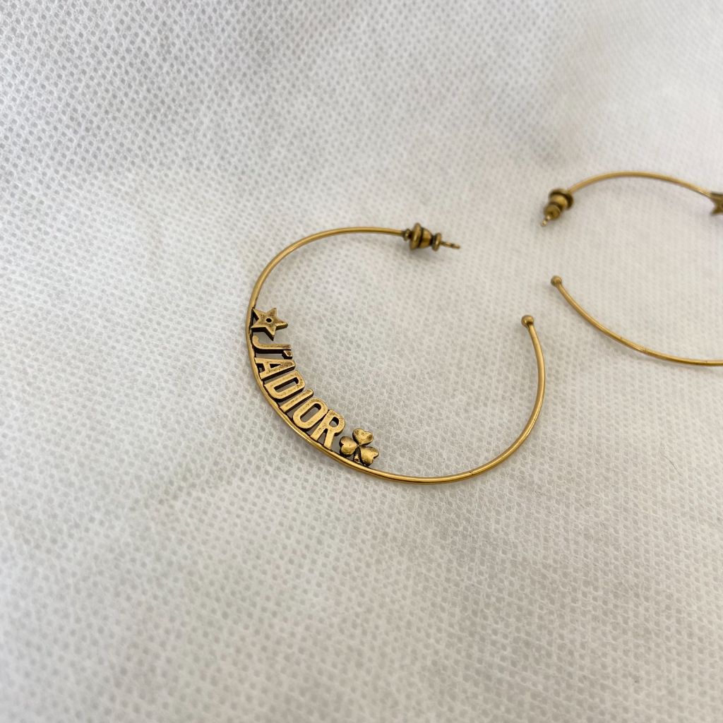 Dior Aged Gold Tone J'adior Hoop Earrings - BOPF | Business of Preloved Fashion