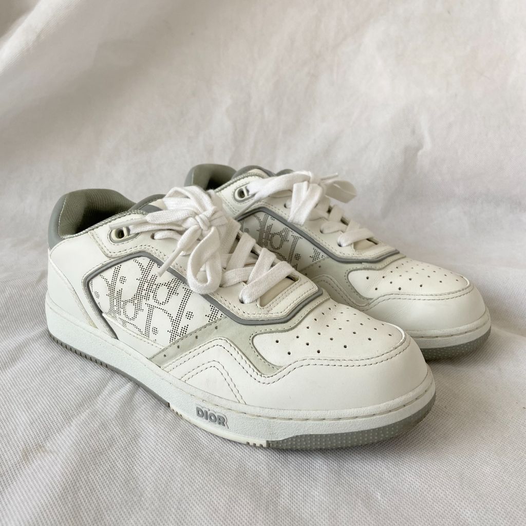 Dior B27 Low-Top White And Grey Smooth Calfskin Sneakers With White Dior Oblique Galaxy Leather, 38.5 - BOPF | Business of Preloved Fashion