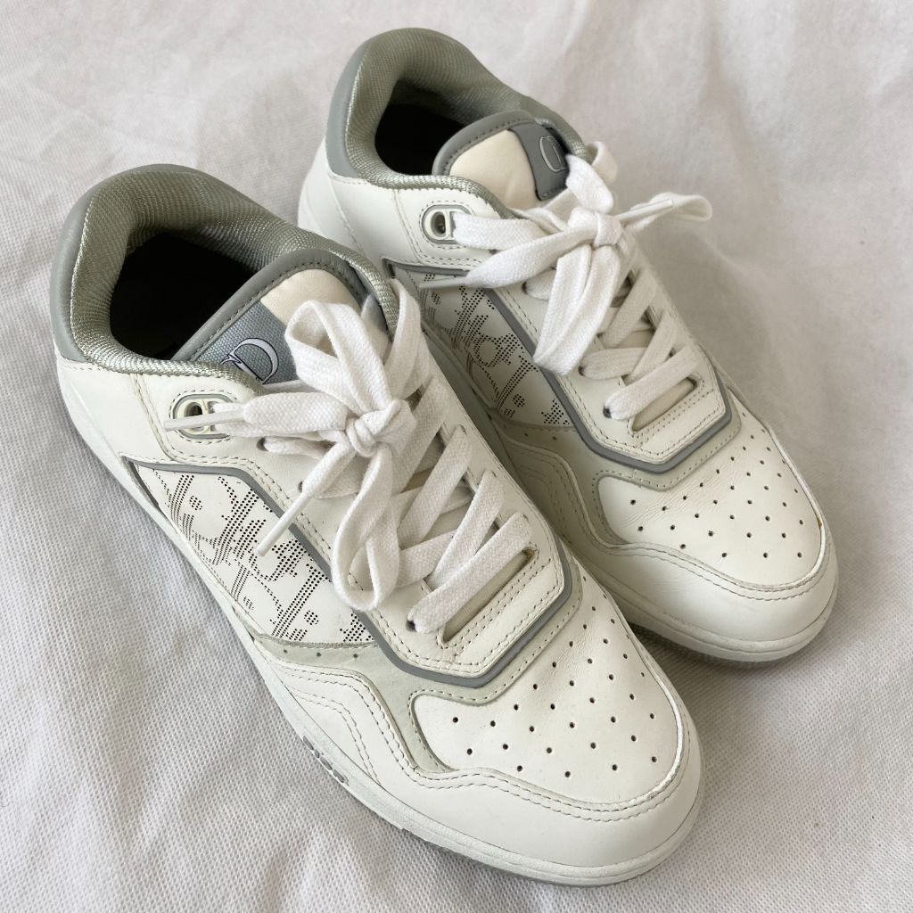 Dior B27 Low-Top White And Grey Smooth Calfskin Sneakers With White Dior Oblique Galaxy Leather, 38.5 - BOPF | Business of Preloved Fashion