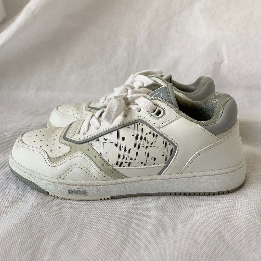 Dior B27 Low-Top White And Grey Smooth Calfskin Sneakers With White Dior Oblique Galaxy Leather, 38.5 - BOPF | Business of Preloved Fashion