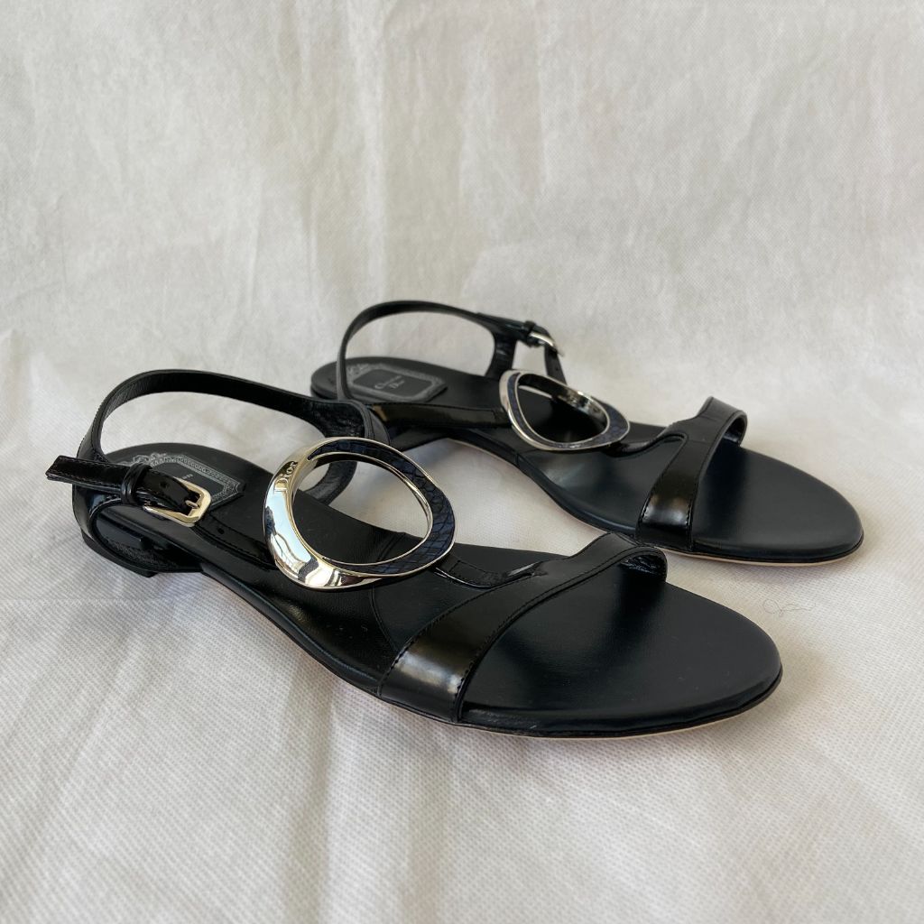 Dior Black Leather and Python Sandals, 39 - BOPF | Business of Preloved Fashion