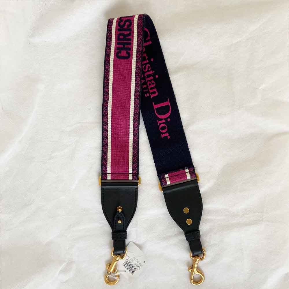 Dior Canvas Pink And Blue 'CHRISTIAN DIOR' Embroidery Bag Strap - BOPF | Business of Preloved Fashion