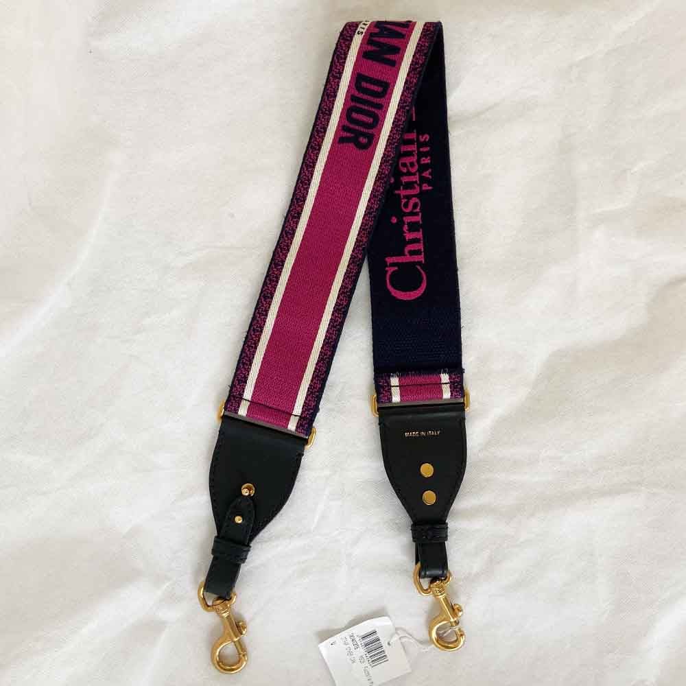 Dior Canvas Pink And Blue 'CHRISTIAN DIOR' Embroidery Bag Strap - BOPF | Business of Preloved Fashion