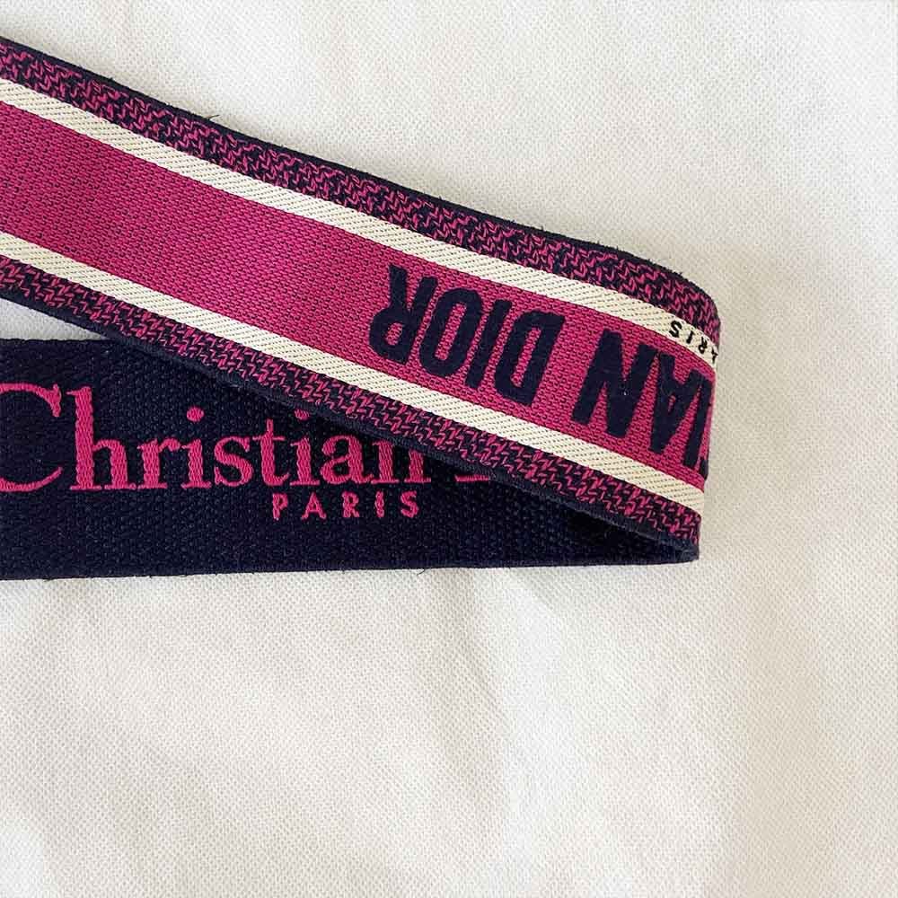 Dior Canvas Pink And Blue 'CHRISTIAN DIOR' Embroidery Bag Strap - BOPF | Business of Preloved Fashion