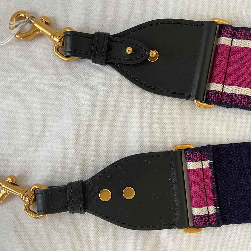 Dior Canvas Pink And Blue 'CHRISTIAN DIOR' Embroidery Bag Strap - BOPF | Business of Preloved Fashion