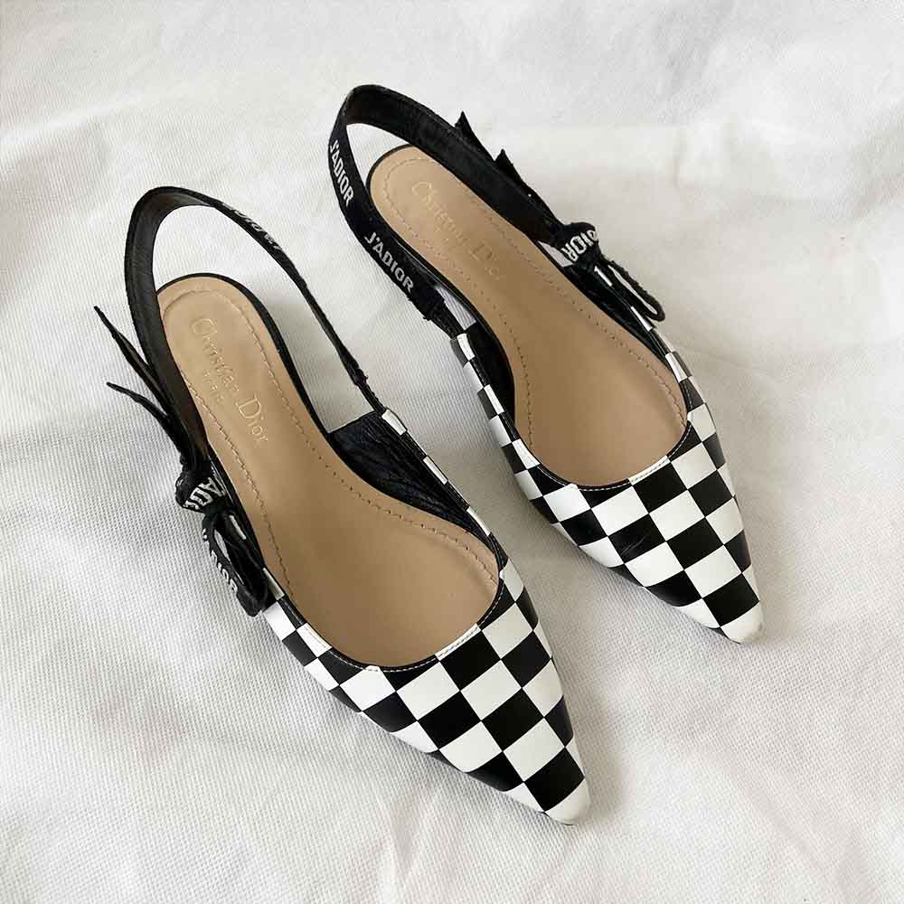 Dior checkered pointed toe slingback flats, 37 - BOPF | Business of Preloved Fashion