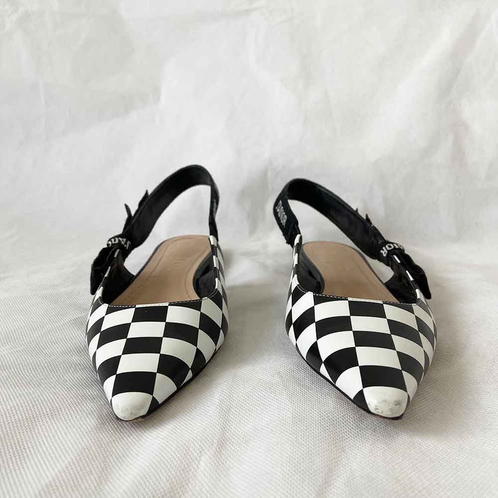 Dior checkered pointed toe slingback flats, 37 - BOPF | Business of Preloved Fashion