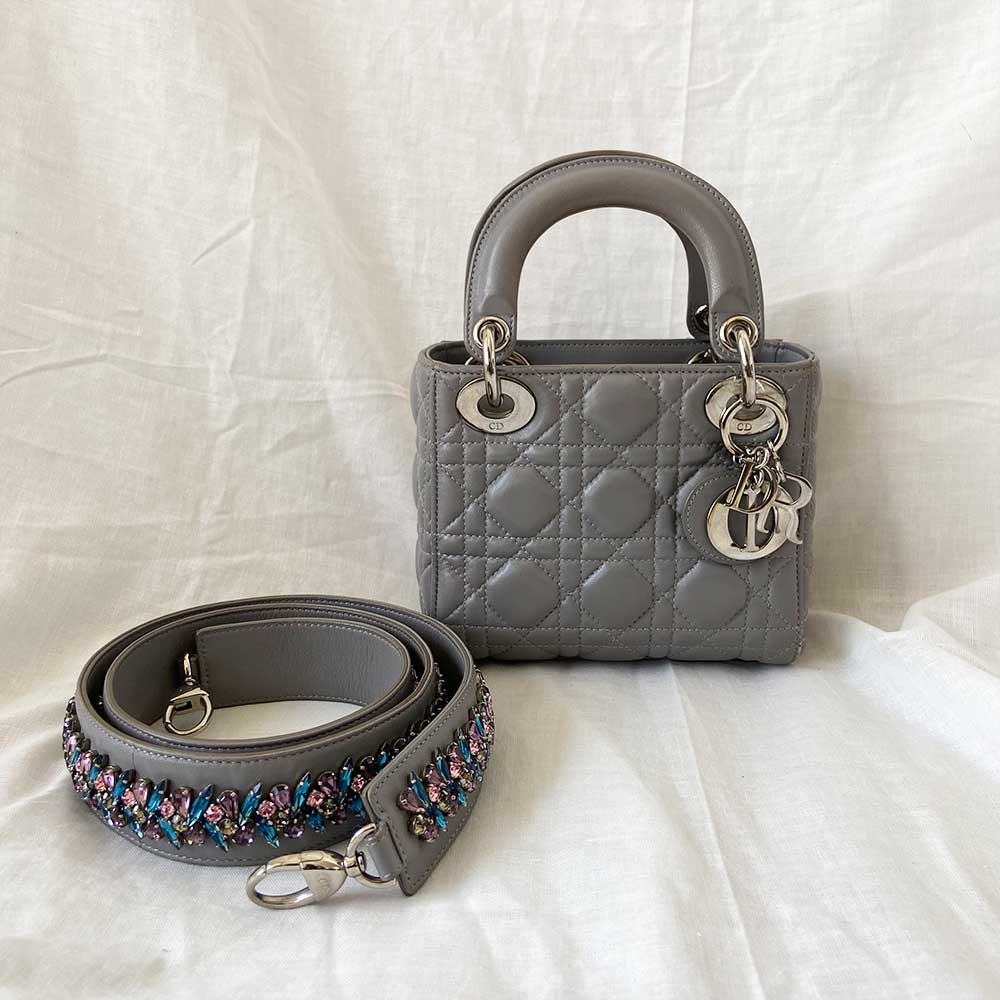 Dior Grey Cannage Leather Mini Lady Dior Tote - BOPF | Business of Preloved Fashion