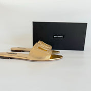 Dolce and Gabbana Gold Leather Cutout D&G Flat Slides, 39 - BOPF | Business of Preloved Fashion