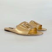 Dolce and Gabbana Gold Leather Cutout D&G Flat Slides, 39 - BOPF | Business of Preloved Fashion