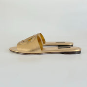 Dolce and Gabbana Gold Leather Cutout D&G Flat Slides, 39 - BOPF | Business of Preloved Fashion