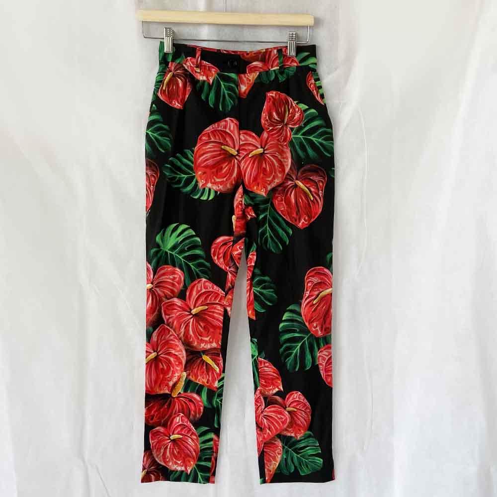 Dolce & Gabbana black red floral print trousers - BOPF | Business of Preloved Fashion