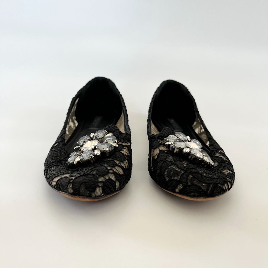 Dolce & Gabbana black Vally Taormina lace ballerina flats, 38 - BOPF | Business of Preloved Fashion