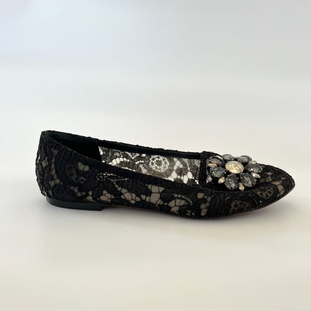 Dolce & Gabbana black Vally Taormina lace ballerina flats, 38 - BOPF | Business of Preloved Fashion