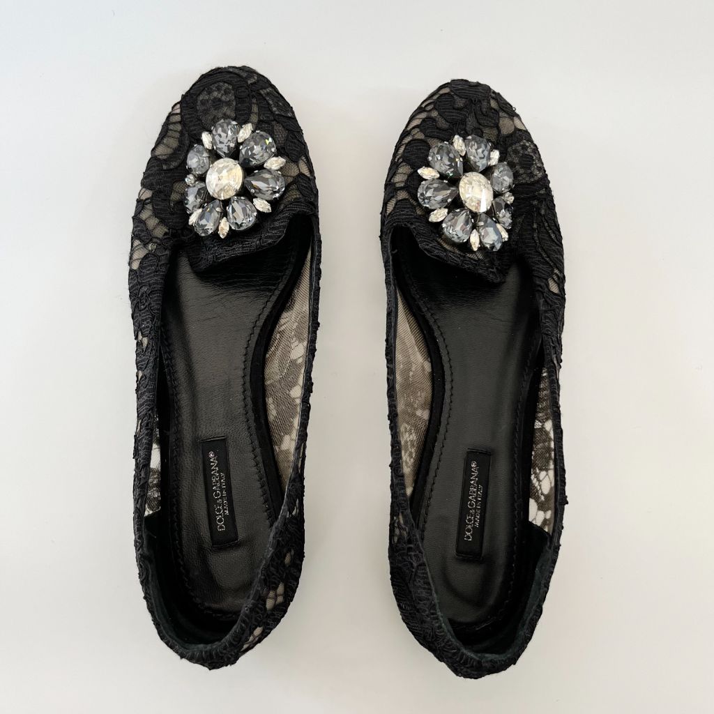Dolce & Gabbana black Vally Taormina lace ballerina flats, 38 - BOPF | Business of Preloved Fashion