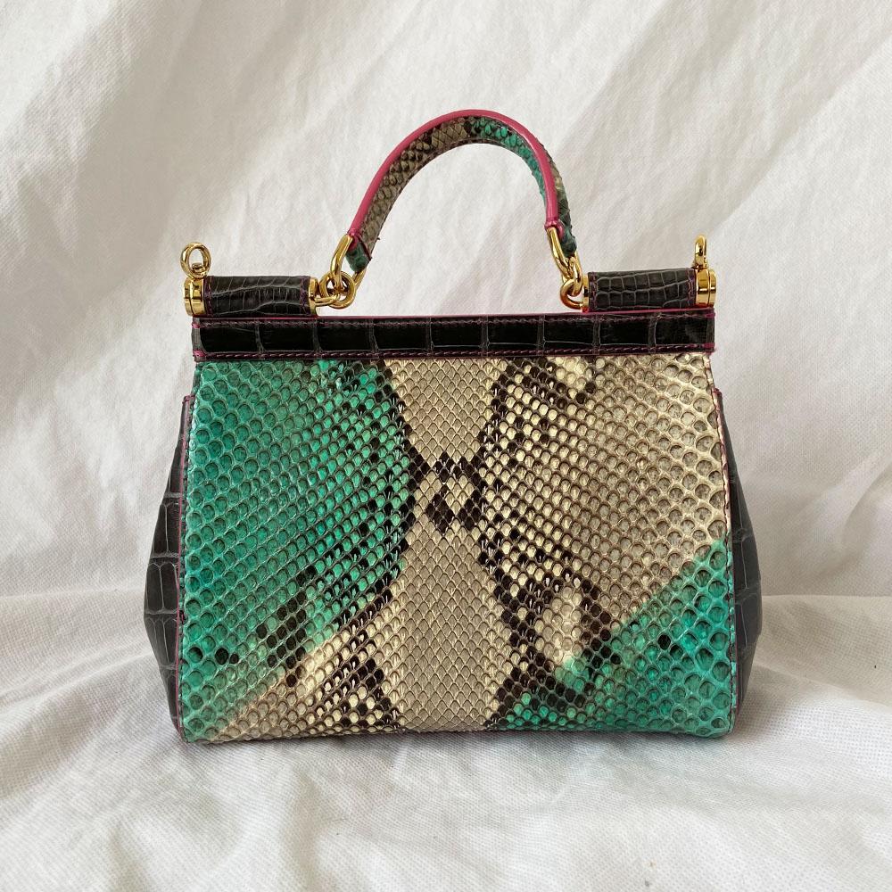 Dolce & Gabbana Metallic Gold Python Embossed Leather Small Miss Sicily Bag  - ShopStyle