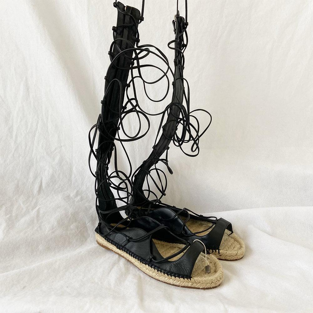 DSQUARED2 Riri Black Nappa Leather Lace-up Flat Espadrilles, 38 - BOPF | Business of Preloved Fashion