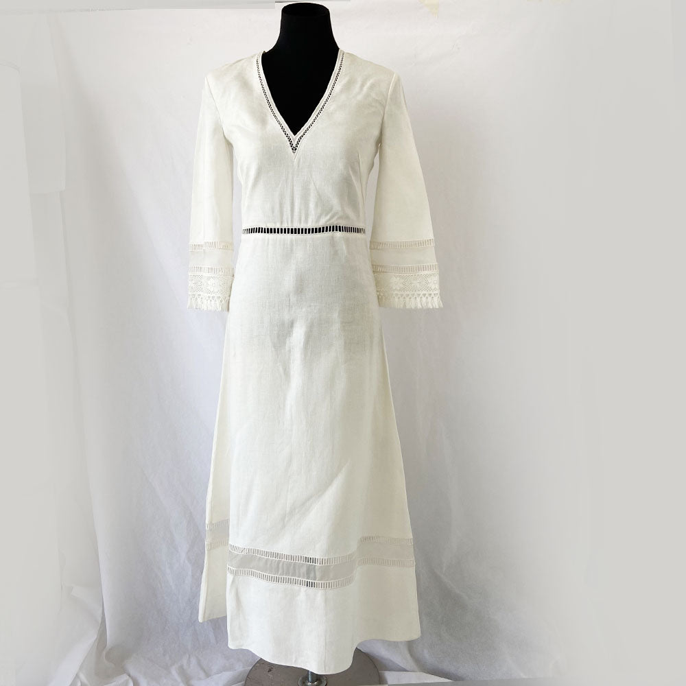 chinese dress ladies Ralph Lauren White Linen Dress - BOPF