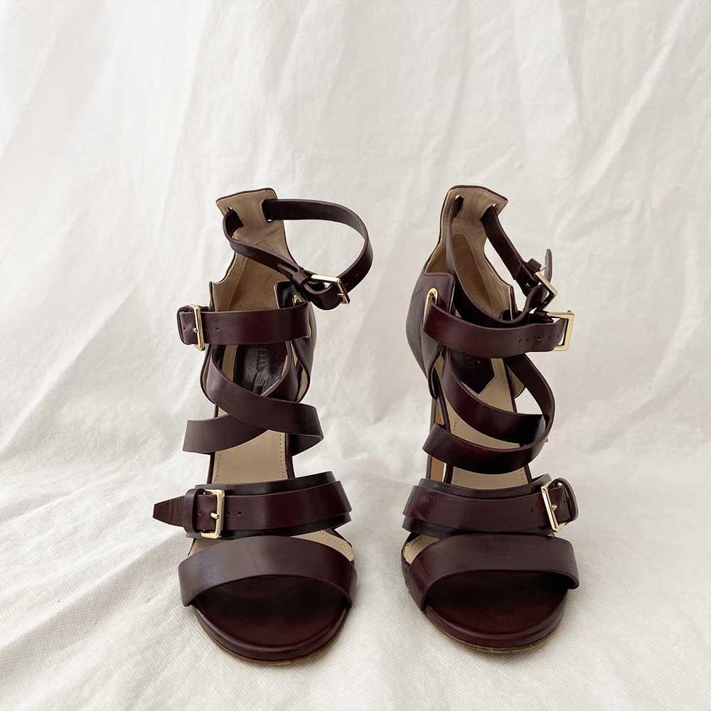 Elie Saab Brown Leather Strappy Sandal Heels, 38 - BOPF | Business of Preloved Fashion