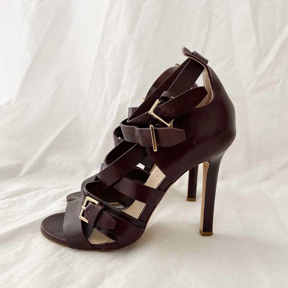 Elie Saab Brown Leather Strappy Sandal Heels, 38 - BOPF | Business of Preloved Fashion