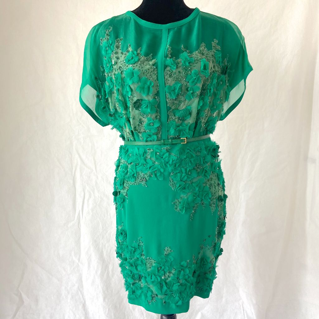 elie saab green short dress ELIE SAAB WOMEN'S RUFFLED TAFFETA ASYMMETRIC MINI DRESS IN GREEN