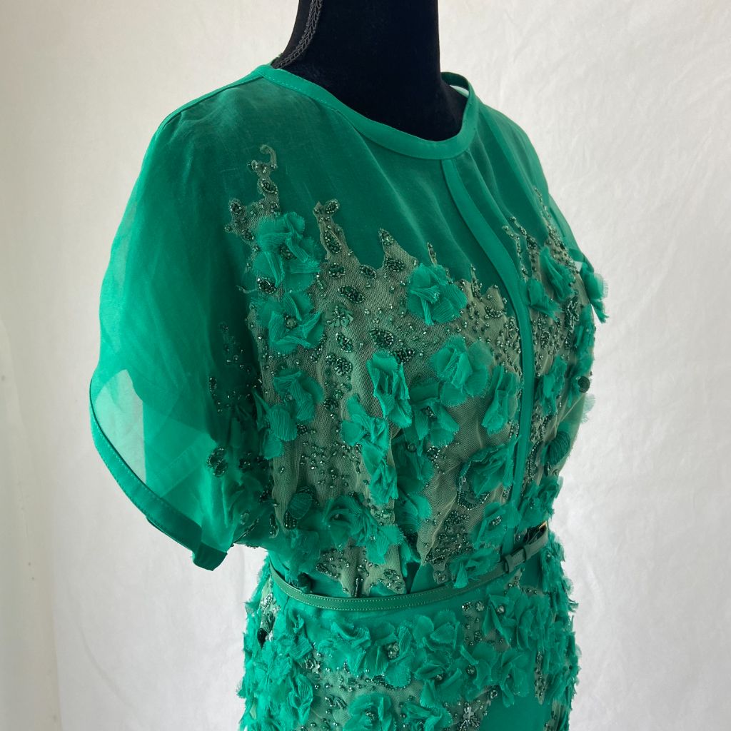 elie saab green lace dress Elie Saab Ends the Spring 2012 Season With Pleats
