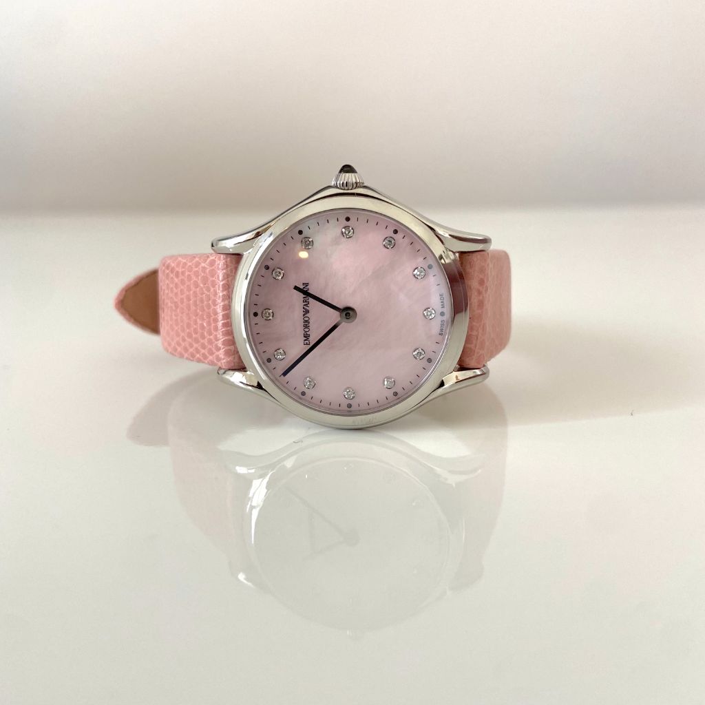 Emporio Armani Pink Swiss Slim Ladies Steel Diamond Lizard Strap Watch - BOPF | Business of Preloved Fashion