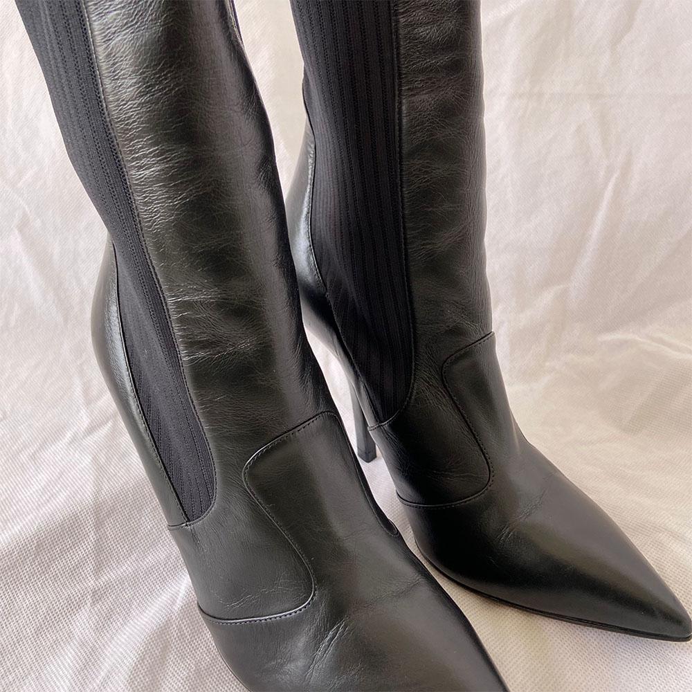 Fendi Black Sock and Leather Heeled Boots, 37.5 - BOPF | Business of Preloved Fashion