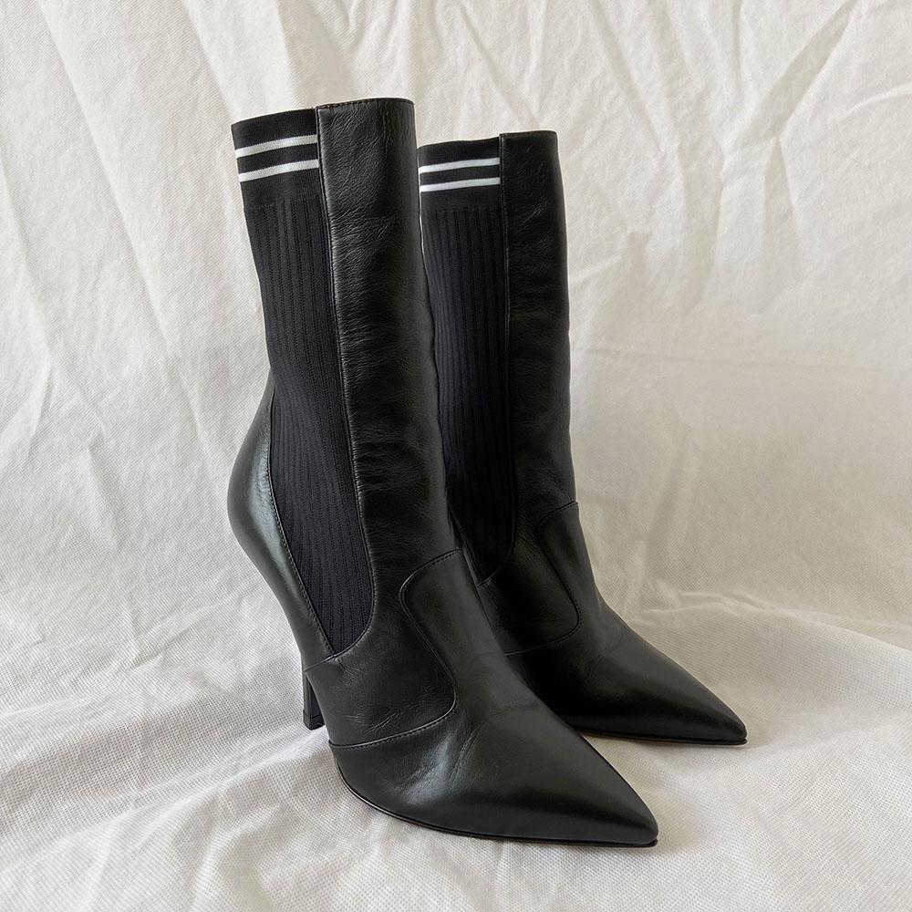 Fendi Black Sock and Leather Heeled Boots, BOPF Business of Preloved Fashion