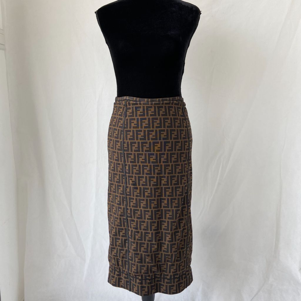 Fendi FF Logo black and brown midi skirt - BOPF | Business of Preloved Fashion