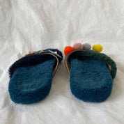 Fendi fur criss cross slides with pom pom embellishments and floral applique, 38 - BOPF | Business of Preloved Fashion