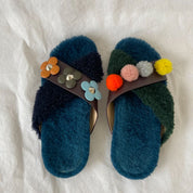 Fendi fur criss cross slides with pom pom embellishments and floral applique, 38 - BOPF | Business of Preloved Fashion