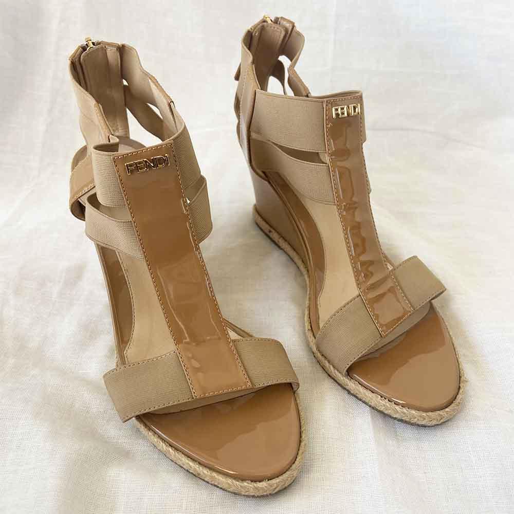 Fendi Nude Patent Leather Wedge Sandals, 37 - BOPF | Business of Preloved Fashion
