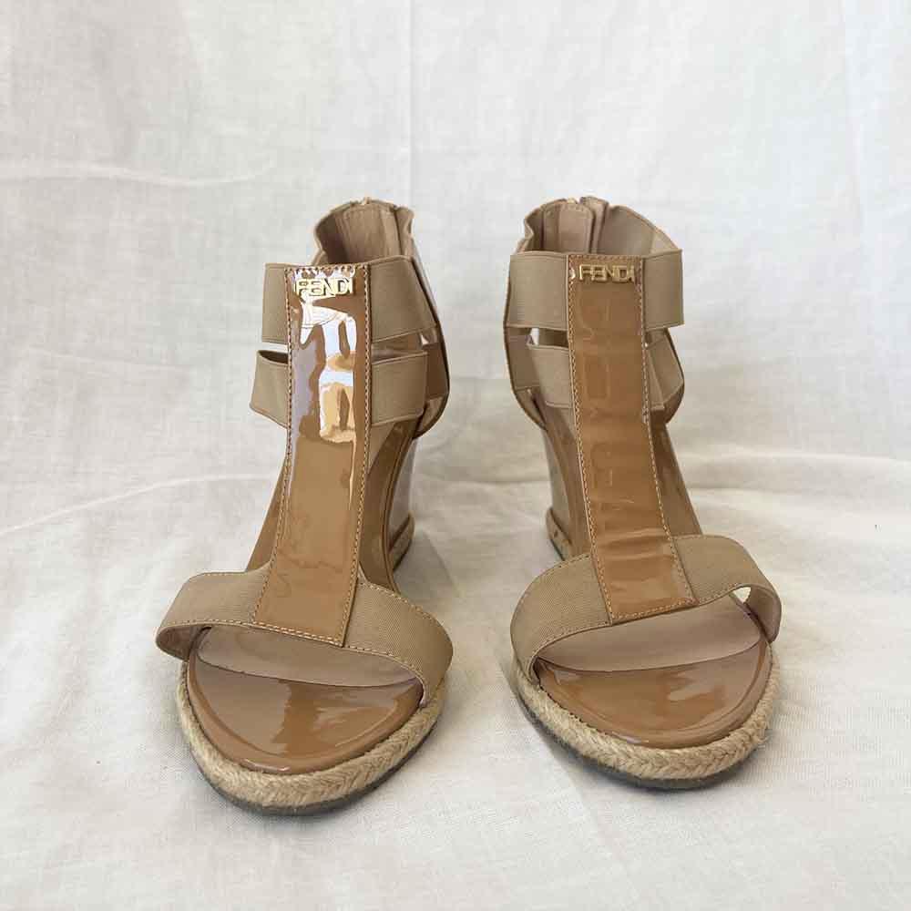 Fendi Nude Patent Leather Wedge Sandals, 37 - BOPF | Business of Preloved Fashion