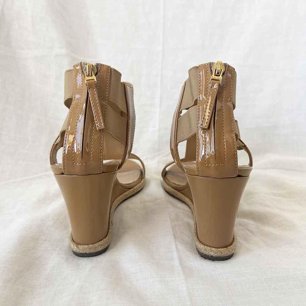Louis Vuitton Metallic/Brown Leather and Patent Slingback Wedge Sandals  Size 37