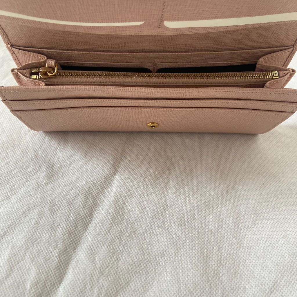 Fendi pink leather textured continental flap wallet - BOPF | Business of Preloved Fashion