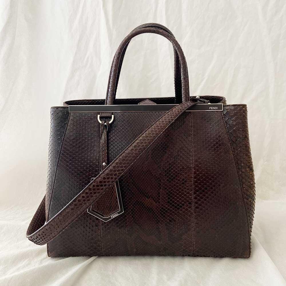 Fendi Python Medium 2Jours Tote Dark Brown - BOPF | Business of Preloved Fashion